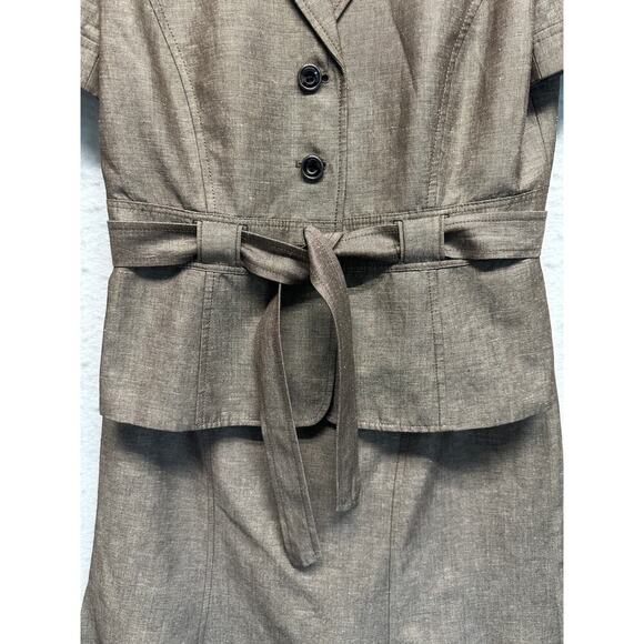 Tahari Linen Blend Skirt Suit Set Short Sleeve Belted Blazer & Flared Skirt Sz 6 - Picture 4 of 15
